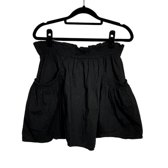 Theory Skirt Jesmina Linen Crunch Mini Smocked Elastic Waist Pockets Black M - Picture 1 of 6